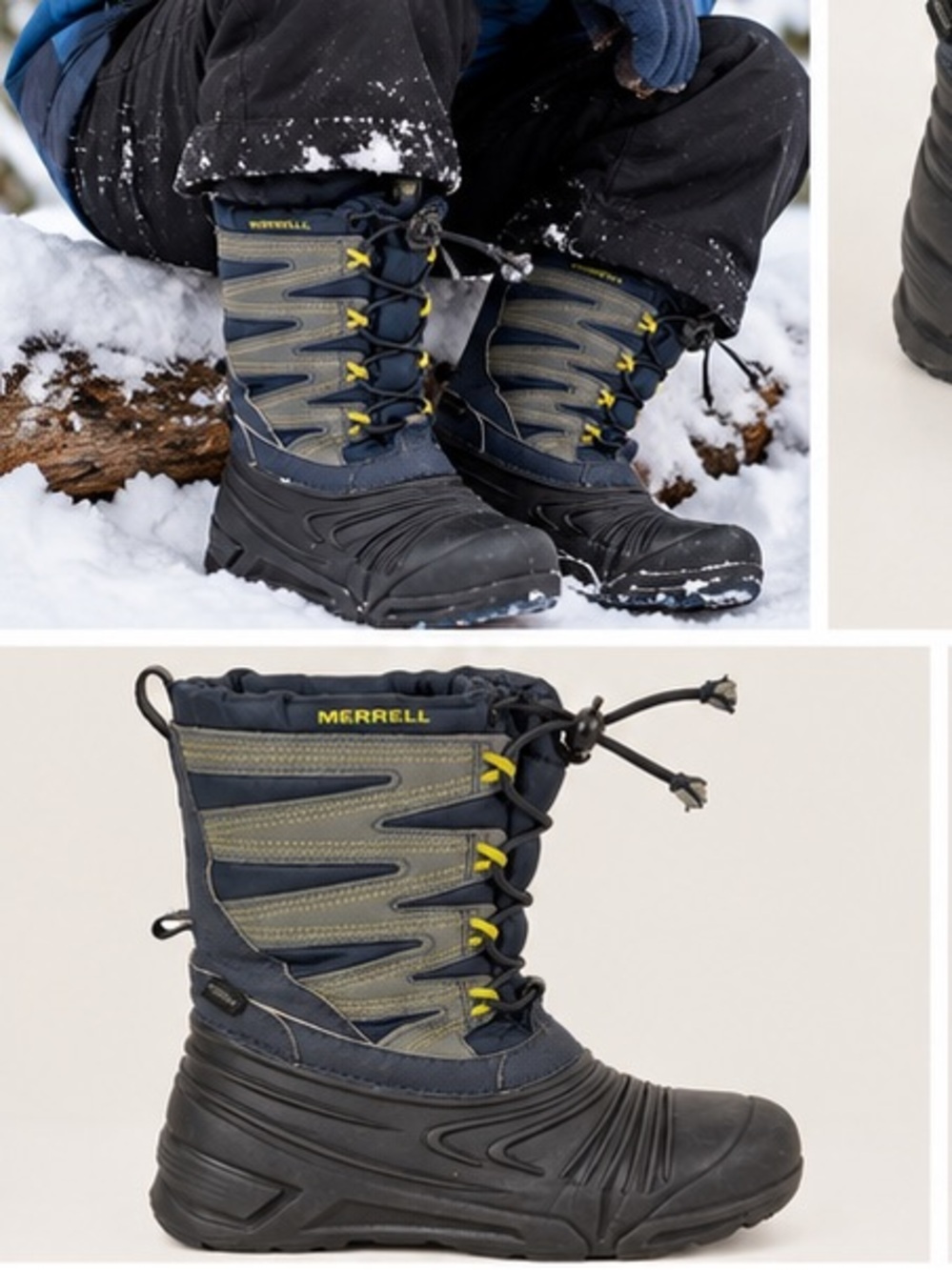 Merrell Quest Lite 3.0 Snow Boots Big Kids Size 3M Black Gray 400g Insulated